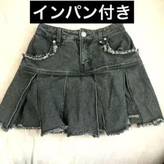 ダークグレー デニム プリーツスカートインパン付き
