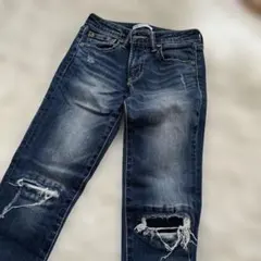 ダメージ加工スキニーデニム ダークブルー