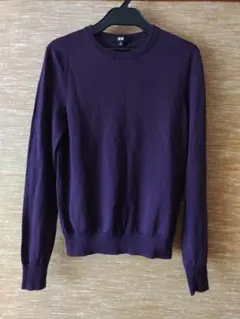 エクストラファインメリノクルーネックセーター長袖　紫ニット　ユニクロM