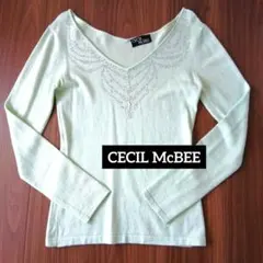 CECIL McBEE ビジュー付き Vネックニット