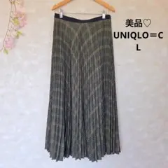 ユニクロUNIQLO＝C プリーツスカート【L】ロング 総ゴム チェック 美品♡