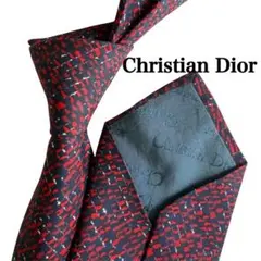 Christian Dior ディオール　ネイビー　ボルドー幾何学模様 ネクタイ