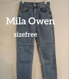 美品 Mila Owen サイズフリー ジーンズ デニム 牛革 刺繍