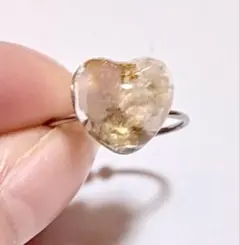【新品未使用】シトリン パワーストーン かすみ草 金箔入りハートリング【天然石】