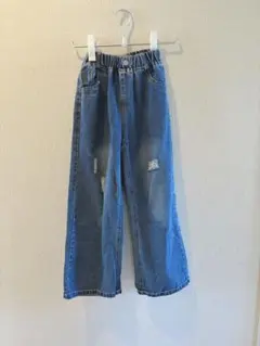 デニムパンツ 150cm ウエストゴム ダメージ加工