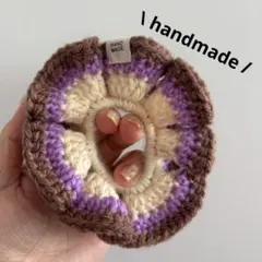パープル×ブラウン·͜·シュシュ‪ ハンドメイド‪ 編み物‪ 手編み 毛糸 102