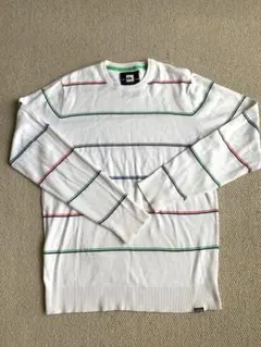 Quiksilver ストライプサマーニットセーター薄手難ありシミあり古着 L白のサムネイル