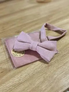 ピンク 蝶ネクタイ ポケットチーフ セット　結婚式　ブライダル
