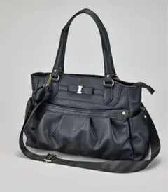 美品 リボン付き2wayトートバッグ A4収納 通勤 通学 黒