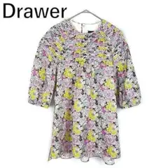美品 ドゥロワー Drawer 花柄ブラウス コットンシルクブラウス