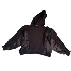 ZARA 異素材 フードパーカー クロップド丈 ブラック M