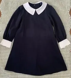 ユニクロ　フォーマルワンピース　ネイビーの白襟付きワンピース 110