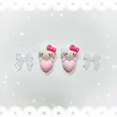 ネイルパーツ 4P 〈J035〉 キティ ピンク リボン