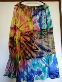 新品コットンジャージのタイダイロングスカートゆったりウエスト太ゴム2XLフリー