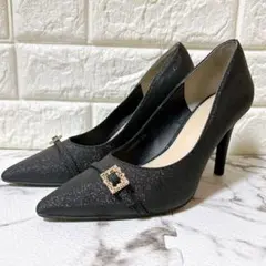 RANDA ランダ グリッター パンプス ポインテッドトゥ 23.5 ブラック