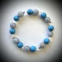 ターコイズとエンジェライトと水晶の天然石ブレスレット【パワーストーン】