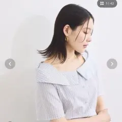 vis ラメミックスオフショルダー風ストライプシャツのサムネイル