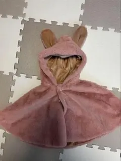ウサギ耳付きピンクベビーポンチョ S