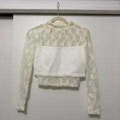レース 長袖トップス オフホワイト
