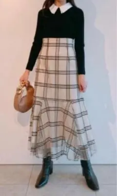 新品紙タグ付き！リランドチュール ドットチェックチュールスカート