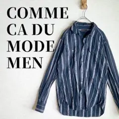COMME CA DU MODE MEN　ストライプシャツ　ポケット付　ネイビー