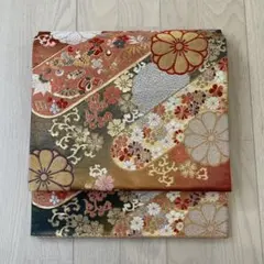 高級 正絹 袋帯 礼装 フォーマル 洒落帯 唐織 金銀系 花柄 帯締め付き