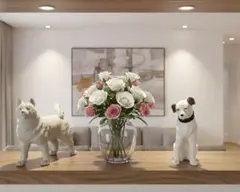 ビクター犬と薬師窯の犬の陶器製犬の置物 2体（昭和レトロ）