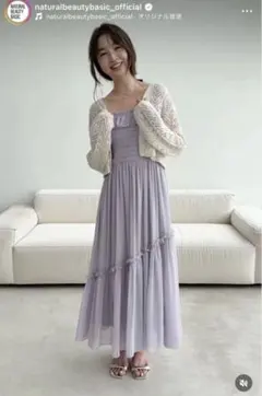 ナチュラルビューティーベーシック　フリルシャーリングキャミワンピース　ラベンダー