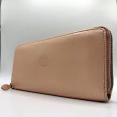 美品✨ イルビゾンテ 長財布 ラウンドファスナー ヌメ革 ピンクベージュ ロゴ