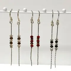 【400円】揺れるビーズピアス 3点セット レッド×ブラウン ×ブラック