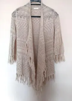 COLZA 透かし編み フリンジ カーディガン ベージュ M☆美品☆のサムネイル