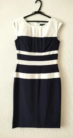 Ralph Laurenノースリーブひざ丈ワンピース ネイビー/ホワイト