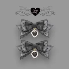 地雷　量産型　ヘアクリップ　リボン　 グレー　ハート　黒　ブラック　推し色
