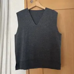 洗えるミラノリブ編みベスト S ダークグレー