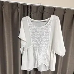 レースブラウス 刺繍 半袖 ホワイト