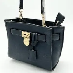 【美品】マイケルコース　ショルダーバッグ レザー　紺系　南京錠　ゴールド金具