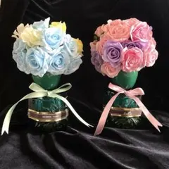 2個セット】ブルー系ピンク系シルクフラワー（エルメスリボン付き