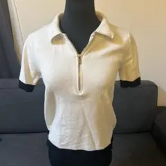ZARA 半袖ポロシャツ S ホワイト/ブラック