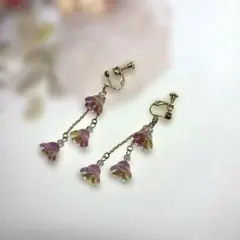 手作りイヤリング(ゴールド)イエローパープル30