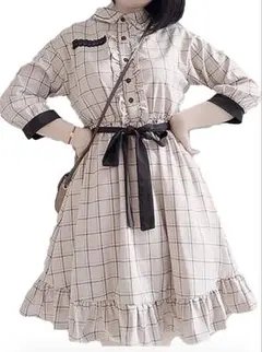 【期間限定販売】チェック柄　ロリィタ　ロリータ　茶色　ブラウン　Aライン