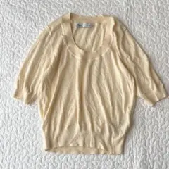ザラ 半袖 ニット 上品 通勤 オフィス アイボリーベージュ S カジュアル