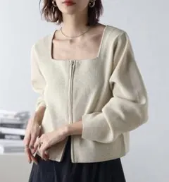 BONJOUR SAGAN スクエアネックダブルジップカーディガン　アイボリー