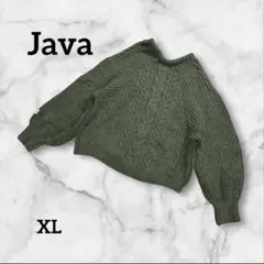 Java オリーブグリーン バルーン スリーブ ニットセーター XLサイズ