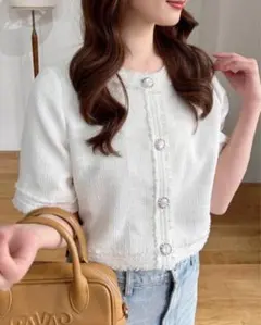 お値下げ　 INGNG イング　ツイードフリンジ　半袖　ジャケット