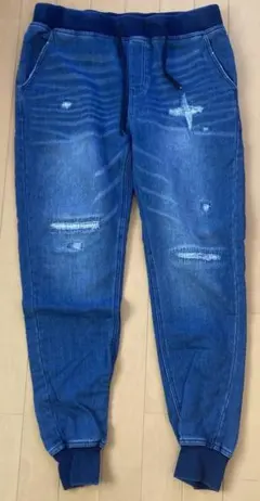 ムラサキスポーツ　メンズリブ付ストレッチダメージジーンズ