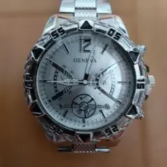 【新品未使用】GENEVA アナログ腕時計 シルバー クロノグラフ