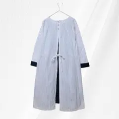 クラウドナイン 後ろレイヤード仕立て フレアワンピース ストライプ 綿麻 F