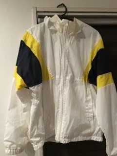 ナイロン ジップアップジャケット ホワイト/ネイビー/イエロー　短丈