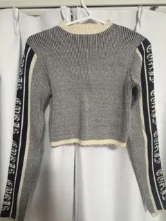 EVRIS グレー クロップドセーター ストライプ袖