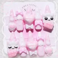 No.69 ハンドメイドネイルチップ ピンク 地雷 量産型 猫 平成女児 いちご